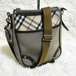 BURBERRY Nova Check Crossbody Umhängetasche Canvas Leder beige grau Vintage - Bild 1 von 12