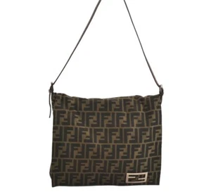 Authentic FENDI Vintage Zucca Shoulder Cross Bag Purse Nylon Leather Brown 4749M - Picture 1 of 10