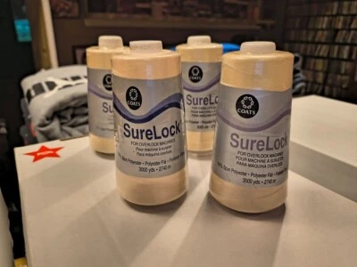 Surelock Thread For Overlook Machines 3000 yds (x4) 030 Bone Coats And Clark New - Image 1 of 2