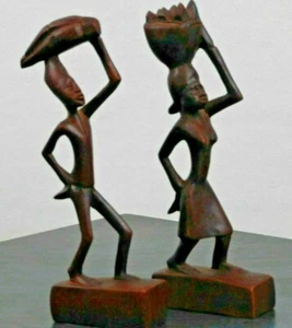 Vintage, Hand Carved, Small, Wooden, Tribal Art Style, Man and Woman Figurines - Picture 1 of 9