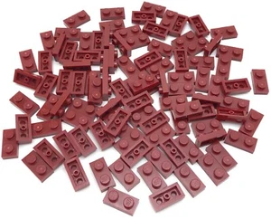 Lego 100 New Dark Red Plates 1 x 2 Stud Pieces  - Picture 1 of 1