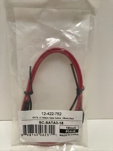 Data Cable 18" SATA Red Straight 180 Degree Angle Connector SC-SATA3-18 Red - Photo 1/2