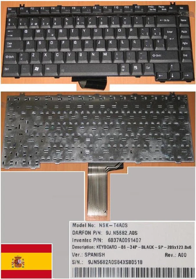 Keyboard qwerty Spanish TOSHIBA Satellite A10 A15 A20 A25 NSK-T4A0S 9J.N5682.A0S - Image 1 of 1