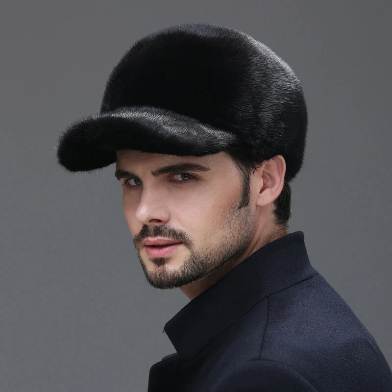 Men's Real Mink Fur Hat Whole Pelt Mink Fur Peaked Cap Headgear Baseball Cap - Image 1 of 4