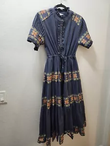 Maxi abito IVY CITY Co. manica corta ricamo 100% cotone grigio taglia M Boho - Foto 1 di 11