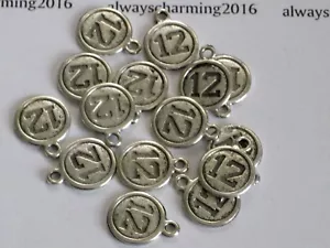 15 SILVER TBN INSPIRED "# 12" CIRCLE ROUND CHARMS FOR BRACELET JEWELRY - Picture 1 of 2