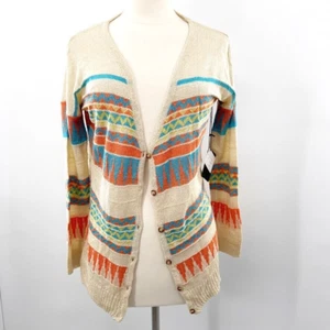 Sisters Womens Tan Western Geometric Light Weight Sweater Cardigan Size S/M NEW - Picture 1 of 8