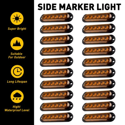 12V 6 LED Amber Orange Side Marker Lights Indicator Trailer Truck Lorry  4-20x - Image 1 of 4