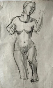 SCHOOL CHARCOAL DRAWING OF TWENTIETH CENTURY NUDE WOMAN SIRONI? PRAMPOLINI? - Picture 1 of 2