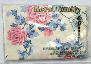 Sábana plana completa vintage Cannon rosa azul floral sin hierro percal familia real rosa - Imagen 1 de 7