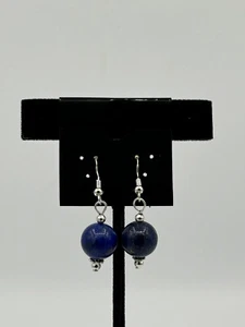 Natürlicher Lapislazuli Edelstein 12 mm Runde Perlen Sterlingsilber Ohrhänger - Bild 1 von 1