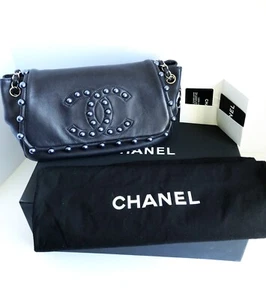 Chanel Timeless Accordion Flap bag in navy blue with blue pearl accents with box - Picture 1 of 10