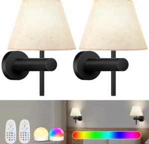 2 Pack Wireless Rechargeable Wall Light Battery Operated Black Wall Sconce Rgb - Picture 1 of 5