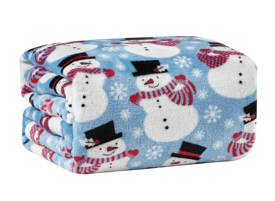 Kate Aurora Living Winter Blue Snowman Christmas Ultra Plush Throw Blanket