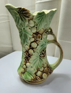 VTG MCM McCOY USA Art Pottery Pitcher /Vase-Embossed Grapes & Leaves - Picture 1 of 10