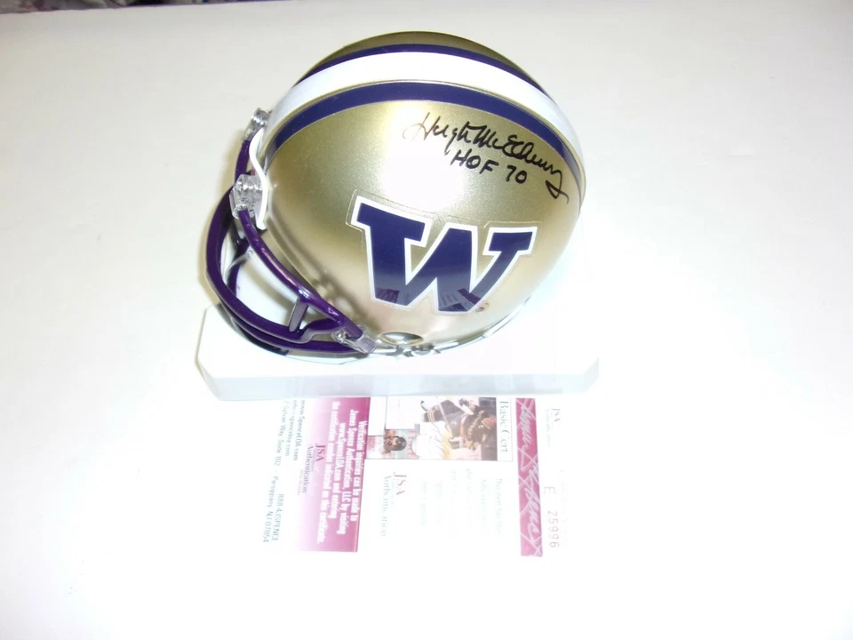 MINI CASCO FIRMADO POR HUGH MCELHENNY WASHINGTON HUSKIES, 49ERS, HOF ÚLTIMO CERTIFICADO DE AUTENTICIDAD JSA Foto 1 de 1
