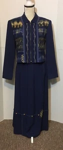 CHRISTINA HOPE 2 Piece Navy Aztec Print Jacket & Skirt Set Women's Size XS/S - Picture 1 of 10