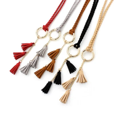 Women Ladies Braided Belt Waistband Long Tassel Thin Waist Tassles Rope Strap . - Image 1 of 4