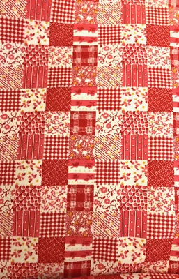 Shades of RED Calico Patchwork Country Postage Stamp Cheater Quilt BTFQ - Image 1 of 4