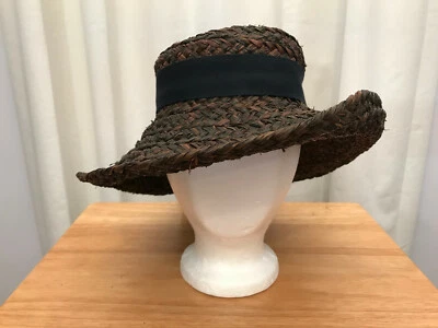 Sombrero de Paja Helen Kaminski Dk Marrón Newport II Rafia con Cinta Negra y Cordel Marrón Foto 1 de 4