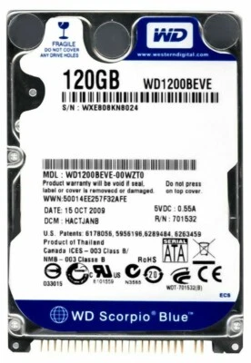 Hard Drive WD Scorpio Blue WD1200BEVE 120GB 5400U/Min 8MB / Ata / Ide 2.5 " Inch - Image 1 of 3