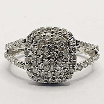 Big 9ct Diamond Cluster Split Shank Shoulder 1.50ct White Gold 375 Ring Size N - Image 1 of 4