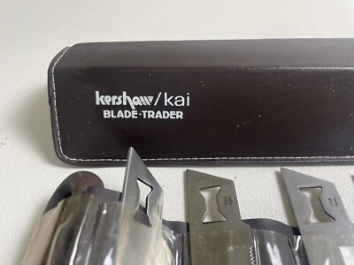 KERSHAW/KAI Blade-Trader model 1099 Wooden Handle, 6 Knives, case, papers. 1980s - Image 1 of 4
