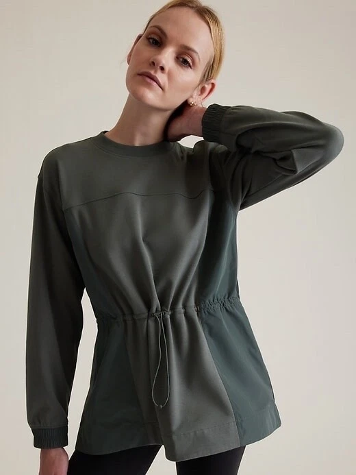 Athleta Sweatshirt Triumph Hybrid Crewneck Pullover Magnolia White 532515 Sz M