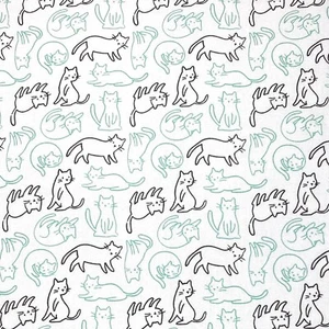 Cat Outline Blue Black White Sewing Quilting Cotton Fabric 1/2 Yard - Bild 1 von 3