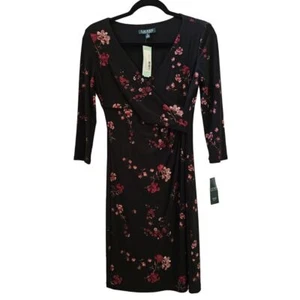 Abito donna Ralph Lauren nuovo con etichette 4P floreale surplice jersey manica lunga stravagante - Foto 1 di 12