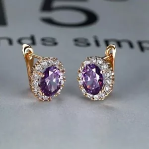 2Ct Oval Lab-Created Amethyst Beautiful Hoop Stud Earring 14K Yellow Gold Plated - Picture 1 of 6