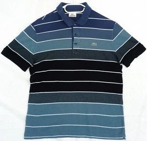 Polo vintage de piqué gris a rayas Lacoste para hombre M - Imagen 1 de 4