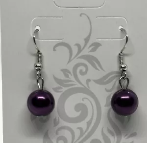 Purple Art Deco Round Ball Dangle Pierced Earnings Fashion/costume Jewelry - Picture 1 of 6