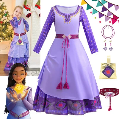 Girls Princess Wish Asha Purple Fancy Dress up Book Day Birthday Cosplay Costume - Image 1 of 4