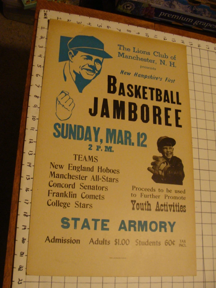 Original 1950's NH BASEBALL JAMBOREE POSTER w BABE RUTH misprinted ORIGINAL - Image 1 of 4