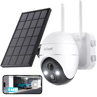 5MP Security Camera Solar Battery Powered Outdoor Wireless WiFi CCTV PTZ 360° 2K - Image 1 of 4