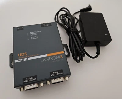 LANTRONIX UDS2100 2-PORT UNIVERSAL DEVICE SERVER SDS2101 WITH POWER SUPPLY - Image 1 of 4
