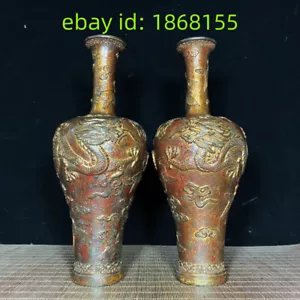 12.2" Noble Pair copper bronze carved dragon cloud crane statue Bottle big Vase - Picture 1 of 9