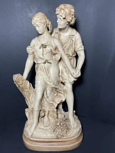 VINTAGE MARWAL STATUE ROMANTIC GRECIAN COUPLE ANTIQUE CHALKWARE SCULPTURE 20" H - Picture 1 of 24