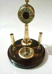 Table Top Ship Telegraph Clock With 2 Pens Holder Compass Desk Accessorize Gift - Picture 1 of 8