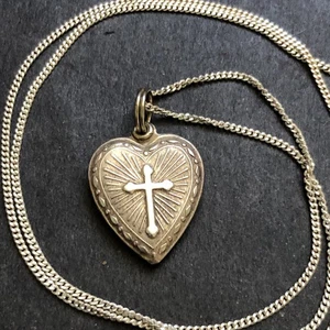 STERLING SILVER 925 Lot Necklace Pendant F40 WW2 Era Puffy Heart Cross Vintage - Picture 1 of 6