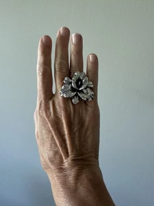 Bold Thai Silver Statement Ring – Large Floral Design – Size 7 / 7.5 - Picture 1 of 12
