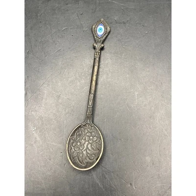 Cuchara floral de mal de ojo vintage recuerdo turco artículos de regalo coleccionables tono plata Foto 1 de 4
