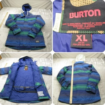 Burton Jacket Boys XL Blue Striped Hooded Waterproof Insulated Snowboard Uproar - Image 1 of 4