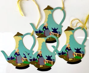 Lote 4 tarjetas de colección Bridge Tally P. F. Volland Co. tetera holandesa molino de viento niña verde azulado - Imagen 1 de 14