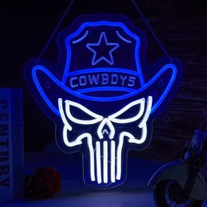 Cowboy Leuchtreklame Totenkopf LED Schild Punisher Neonlicht für Wanddeko Skelett N... - Bild 1 von 6