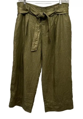 Lauren Ralph Lauren Metálico Dorado Lino Bolsa de Papel Pantalones con Cinturón Talla 12 Para Mujer’s Foto 1 de 4