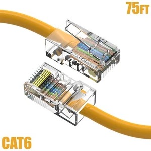 75FT Cat6 RJ45 Ethernet LAN Network UTP Non-Boot Patch Cable Copper 24AWG Yellow - Afbeelding 1 van 5