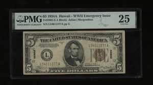 DBR 1934-A $5 FRN Hawaii Fr. 2302 PMG 25 Serial L54611377A - Picture 1 of 2