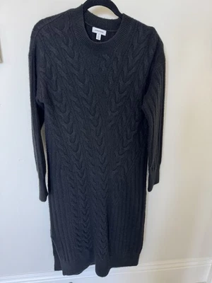 Nordstrom Black Long Sleeved Cable Knit Sweater Midi Dress Sz M - Image 1 of 4